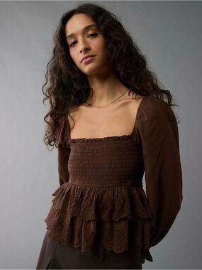 Women’s American Eagle Brown Smocked Blouse